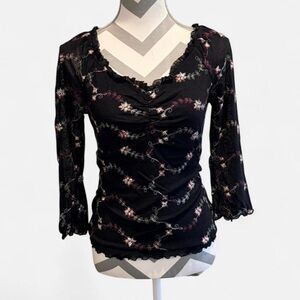 Newport News Black Floral Blouse